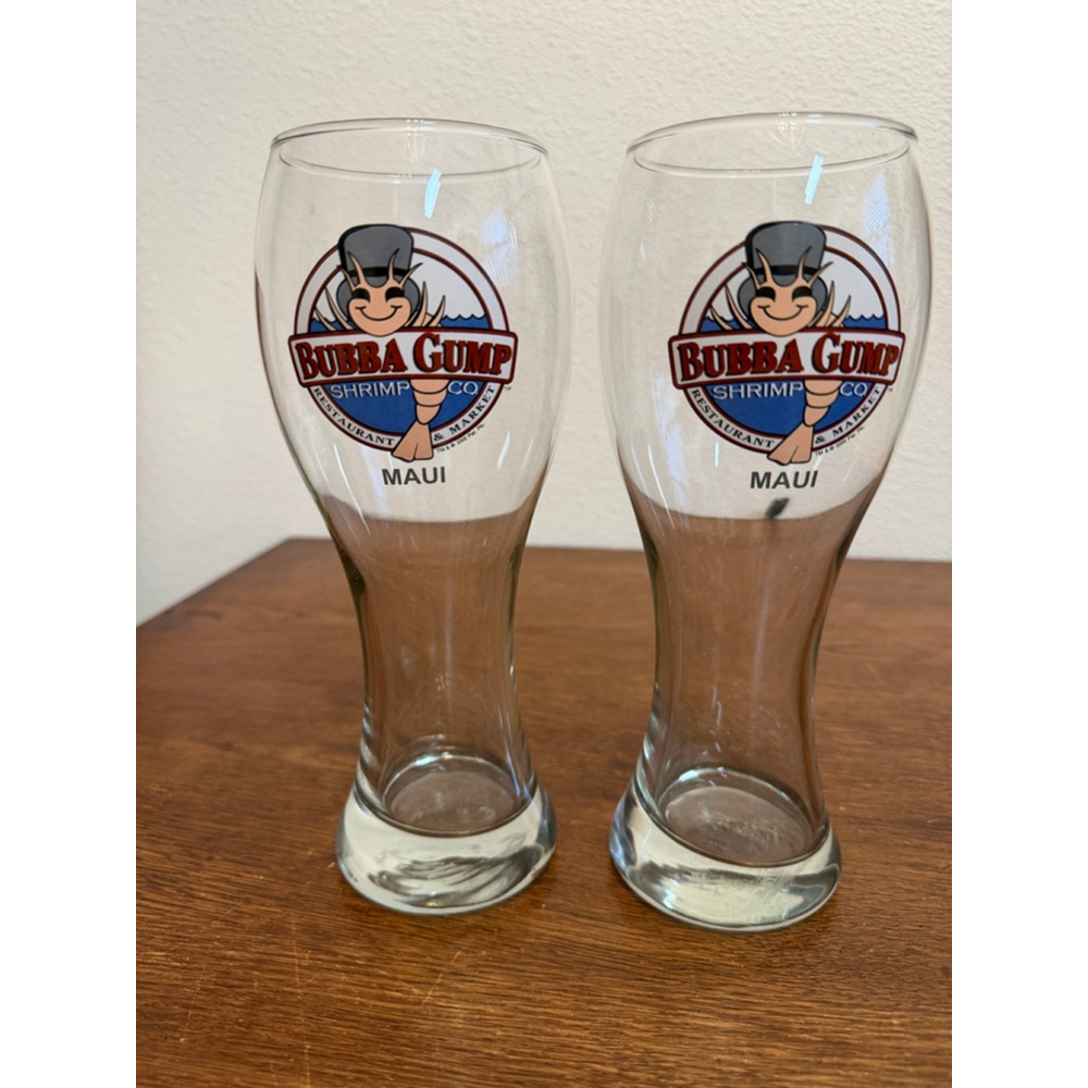 Bubba Gump Shrimp Co Maui Pilsner Glasses Set of 2 Restaurant Souvenir Beer Glas